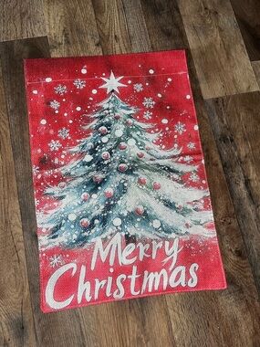 Merry Christmas Red Holiday Tree Decorative Mat